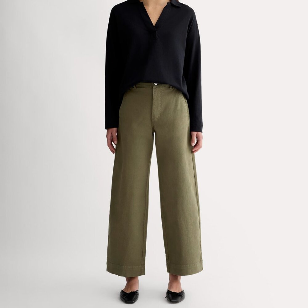 Everlane Women's Utility Wide-Leg Pant in Olive, Size 10, Cotton/Twill NWT